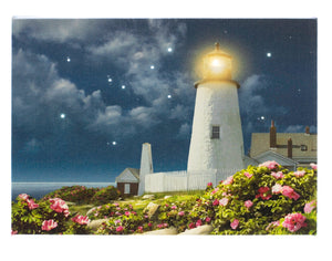 LED Tabletop Canvas Art 8"x6" Wall Decor Light up Picture 6H Timer, LIGHTHOUSE W STARRY NIGHT