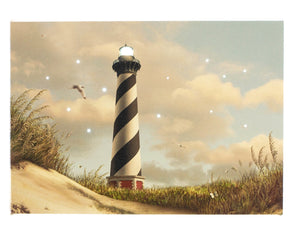 LED Tabletop Canvas Art 8"x6" Wall Decor Light up Picture 6H Timer, SPIRAL LIGHTHOUSE