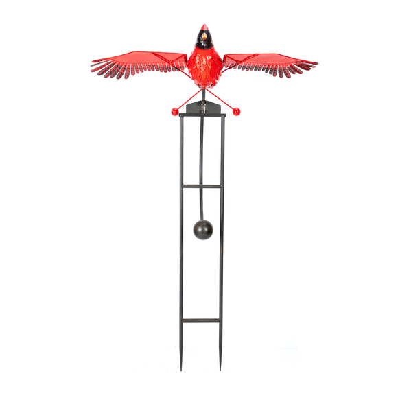 Large Cardinal Rocker Flapping Wings, Metal Garden Stake with Rocking Motion