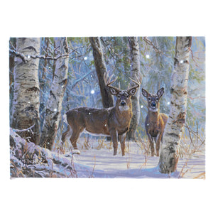 LED Tabletop Canvas Art 8"x6" Wall Decor Light up Picture 6H Timer, DEER FAMILY