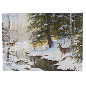 LED Tabletop Canvas Art 8"x6" Wall Decor Light up Picture 6H Timer,  RIVER DEER