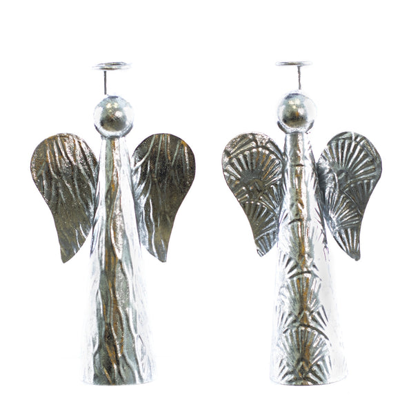 Christmas Decor, Galvanized-SILVER ANGELS (SET OF 2) 2.8x6x10 inch