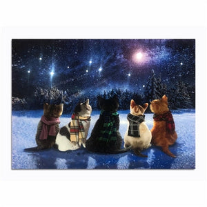 LED Tabletop Canvas Art 8"x6" Wall Decor Light up Picture 6 Hour Timer, CHRISTMAS KITTIES