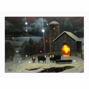 LED Tabletop Canvas Art 8"x6" Wall Decor Light up Picture 6 Hour Timer, WINTERY FARM