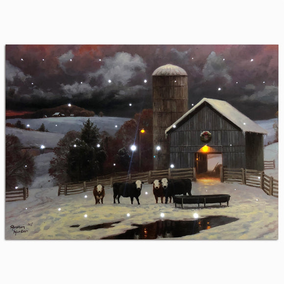 LED Lighted Canvas Wall Art Light up Picture with Timer, Wintery Farm XL