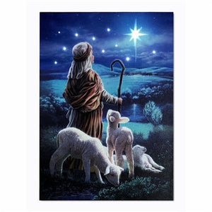 LED Lighted Canvas Art 6"x 8" Tabletop Canvas Light up Picture with Timer, Little Shepard Boy